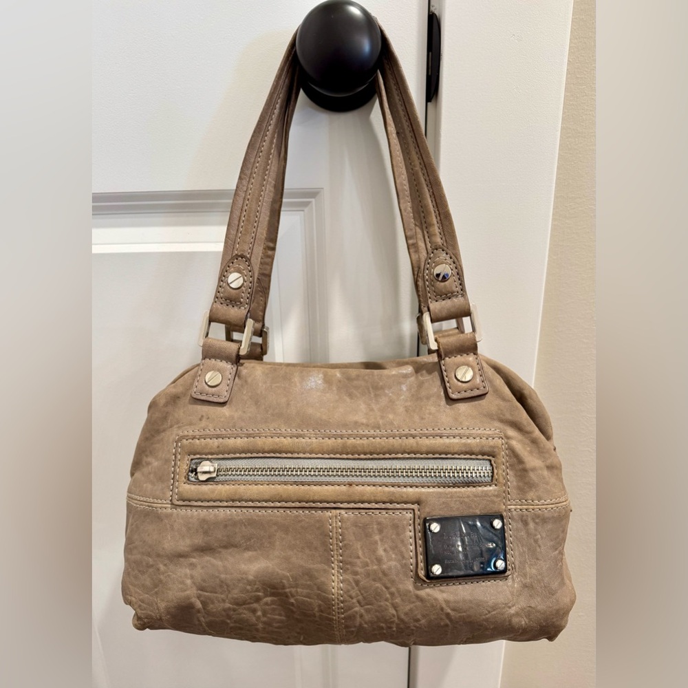 L.A.M.B. Taupe Shoulder Bag with Silver Accents